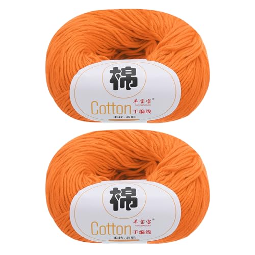 QUARKZMAN Baumwollgarn, 100% Baumwoll-Chunky-Garn zum Handstricken, Deckengarn zum Häkeln, 2 Pakete à 100g/3,53oz (pro Strang 50g/137yards)/Dunkelorange von QUARKZMAN