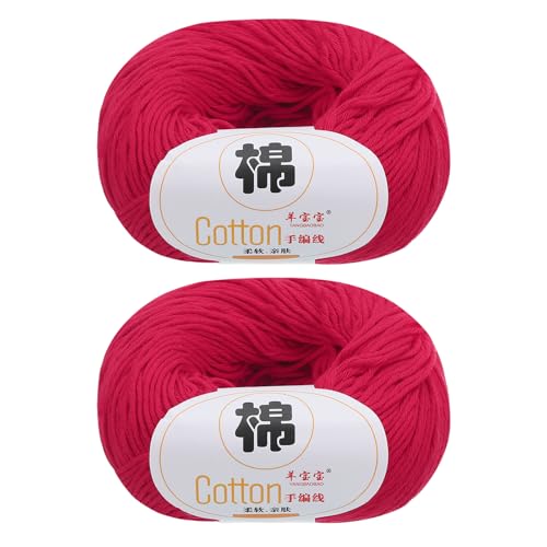 QUARKZMAN Baumwollgarn, 100% Baumwoll-Chunky-Garn zum Handstricken, Deckengarn zum Häkeln, 2 Pakete à 100g/3,53oz (pro Strang 50g/137yards)/Hellrot von QUARKZMAN