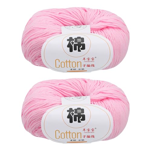 QUARKZMAN Baumwollgarn, 100% Baumwoll-Chunky-Garn zum Handstricken, Deckengarn zum Häkeln, 2 Pakete à 100g/3,53oz (pro Strang 50g/137yards)/Leichtes Rosa von QUARKZMAN