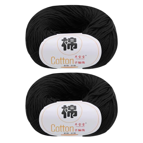 QUARKZMAN Baumwollgarn, 100% Baumwoll-Chunky-Garn zum Handstricken, Deckengarn zum Häkeln, 2 Pakete à 100g/3,53oz (pro Strang 50g/137yards)/Schwarz von QUARKZMAN