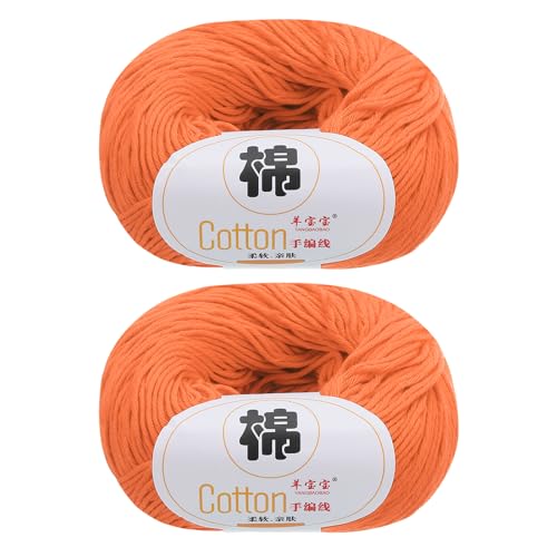 QUARKZMAN Baumwollgarn, 100% Baumwoll-Chunky-Garn zum Handstricken, Deckengarn zum Häkeln, 2 Pakete à 100g/3,53oz (pro Strang 50g/137yards)/Tieforange von QUARKZMAN