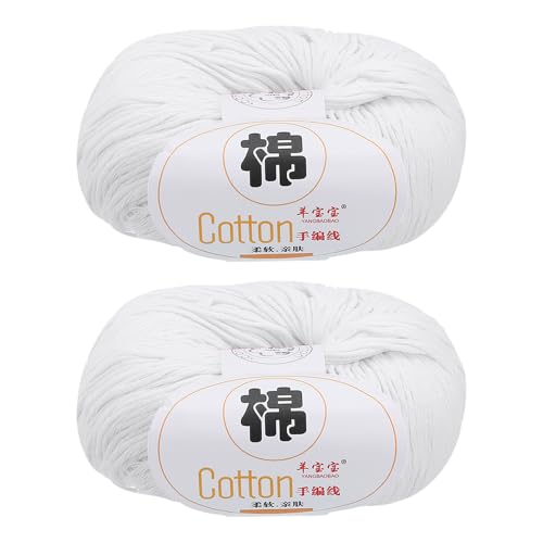QUARKZMAN Baumwollgarn, 100% Baumwoll-Chunky-Garn zum Handstricken, Deckengarn zum Häkeln, 2 Pakete à 100g/3,53oz (pro Strang 50g/137yards)/Weiß von QUARKZMAN