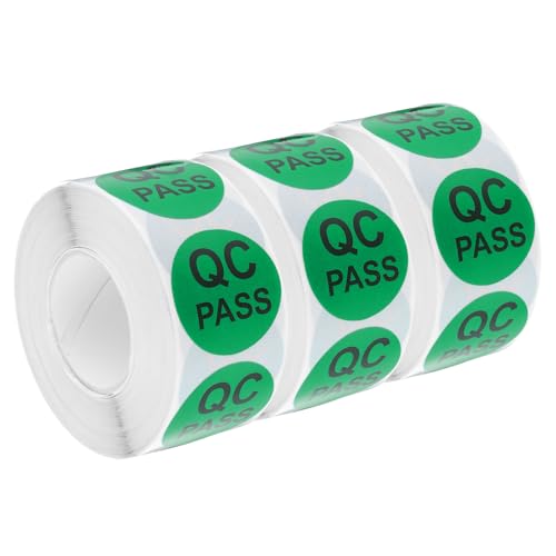 QUARKZMAN Bestandskontrolle QC-Pass-Aufkleber Etiketten 25mm/1" Grün für Lagerbestand, 3 Rollen 1500 Stück von QUARKZMAN