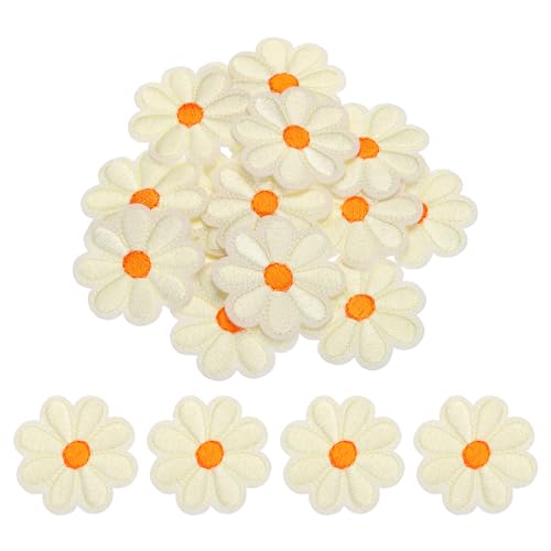 QUARKZMAN Blumen Aufbügler Patches Bestickte Blumenflicken Reparaturflicken für Kleidung Rucksack Schuhdekoration 90x90mm/3.54x3.54" Packung mit 15 (Beige) von QUARKZMAN