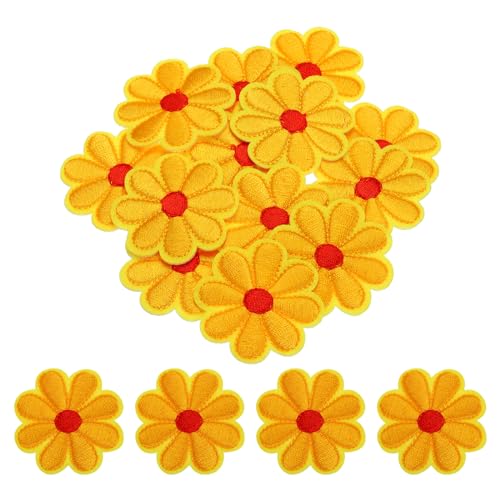 QUARKZMAN Blumen Aufbügler Patches Bestickte Blumenflicken Reparaturflicken für Kleidung Rucksack Schuhdekoration 90x90mm/3.54x3.54" Packung mit 15 (Hellgelb) von QUARKZMAN