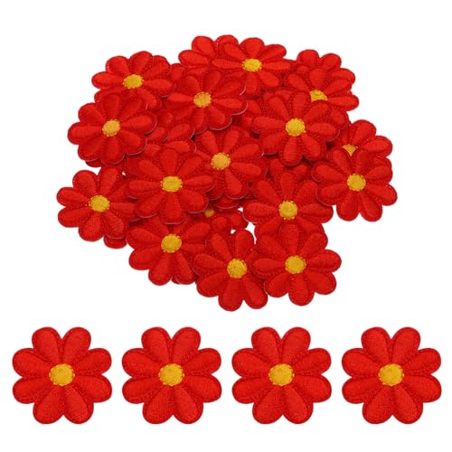 QUARKZMAN Blumen Aufbügler Patches Bestickte Blumenflicken Reparaturflicken für Kleidung Rucksack Schuhdekoration 90x90mm/3.54x3.54" Packung mit 30 (Rot) von QUARKZMAN