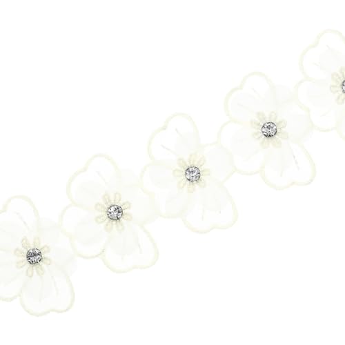 QUARKZMAN Blumen Spitzenband, 3 Meter Stoff bestickt, 5,5 cm Breite, Polyester Applikation für Hochzeit DIY Basteldekoration, Hellgelb von QUARKZMAN