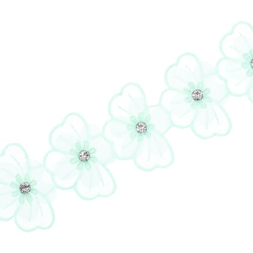 QUARKZMAN Blumen Spitzenband, 3 Meter Stoff bestickt, 5,5 cm Breite, Polyester Applikation für Hochzeit DIY Basteldekoration, Hellgrün von QUARKZMAN