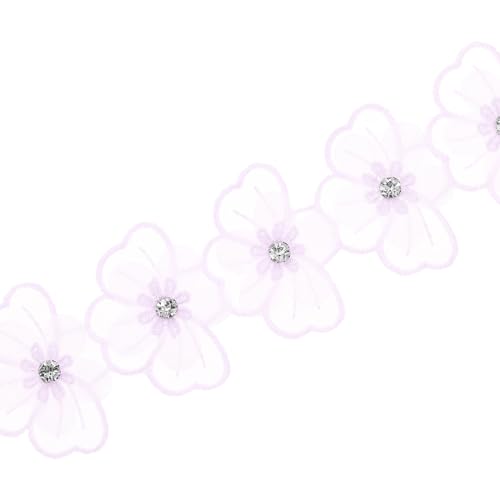 QUARKZMAN Blumen Spitzenband, 3 Meter Stoff bestickt, 5,5 cm Breite, Polyester Applikation für Hochzeit DIY Basteldekoration, Hellviolett von QUARKZMAN