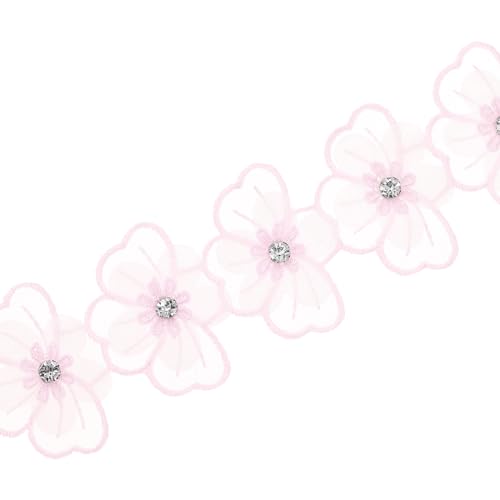 QUARKZMAN Blumen Spitzenband, 3 Meter Stoff bestickt, 5,5 cm Breite, Polyester Applikation für Hochzeit DIY Basteldekoration, Rosa von QUARKZMAN