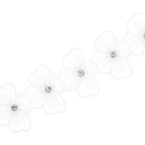 QUARKZMAN Blumen Spitzenband, 3 Meter Stoff bestickt, 5,5 cm Breite, Polyester Applikation für Hochzeit DIY Basteldekoration, Weiß von QUARKZMAN