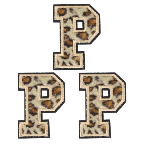 QUARKZMAN Buchstaben P Aufnäher Leopard Bügelbuchstaben P Patch mit schwarzem Rand Aufnäher zum Aufbügeln und Aufnähen 6CM/2,36 Zoll Heißklebeverfahren 3er Pack von QUARKZMAN