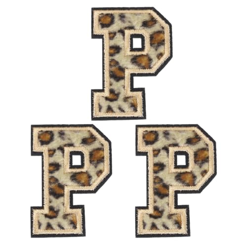 QUARKZMAN Leopard Buchstaben P Aufnäher 3er Pack, Patches, Stoffbuchstaben-Aufnäher, Mittel, Braun, Aufbügeln, Tier, Kind von QUARKZMAN