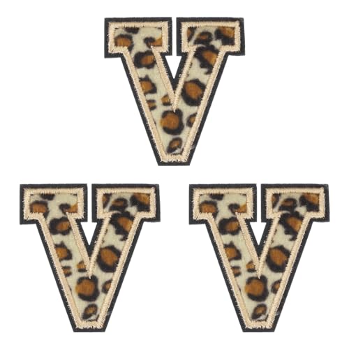 QUARKZMAN Buchstaben V Patches Leopard Bügelbuchstaben V Patch mit schwarzem Rand zum Aufnähen Bestickte Applikationen 6CM/2,36 Zoll Heißklebeverfahren Packung mit 3 von QUARKZMAN