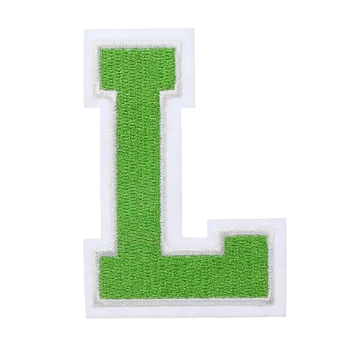 QUARKZMAN Bügelbuchstaben, 3 Zoll Buchstabe L, Große Bügelbuchstaben, Bestickte Buchstabenapplikationen zum Aufbügeln für Kleidung und Hüte, Grün von QUARKZMAN