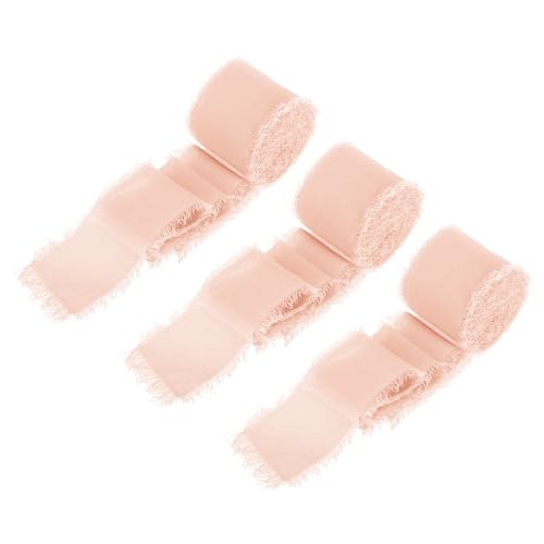 QUARKZMAN Chiffon-Band, 1,5"x7 Yard Seidenband Pfirsich Tüll Satin Stoffband für Geschenkverpackungen Einladungen Brautsträuße, Packung mit 3 von QUARKZMAN