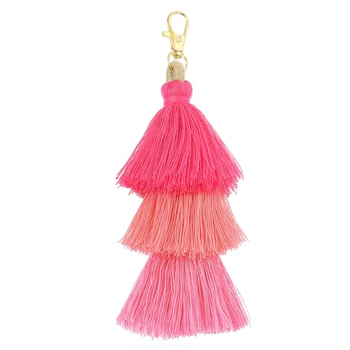 QUARKZMAN Dreischichtige Quasten 6,7 Zoll Quasten Taschenanhänger Böhmische Handgefertigte Quasten Schlüsselanhänger für DIY Projekte Schmuckherstellung Dekoration (Rosenrot/Rot/Pink) von QUARKZMAN