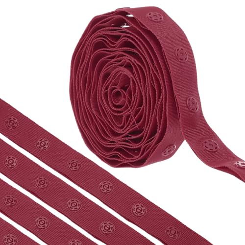 QUARKZMAN Druckknopfband zum Nähen, Baumwoll-Druckknopfbesatz, Schnallenband für Kleidung, Stoff, DIY-Handwerk, Burgunderrot von QUARKZMAN