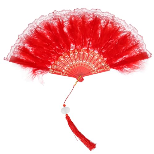 QUARKZMAN Feder Handfächer Rot Vintage Faltfächer mit Quasten Federfächer Handgehalten 43x23cm für Halloween Party Hochzeit Tanzen Dekoration,1 Stück QUARKZMAN Feder Handfächer Rot Vintage Faltfächer mit Quasten Federfächer Handgehalten 43x23cm für Halloween Party Hochzeit Tanzen Dekoration,1 Stück von QUARKZMAN