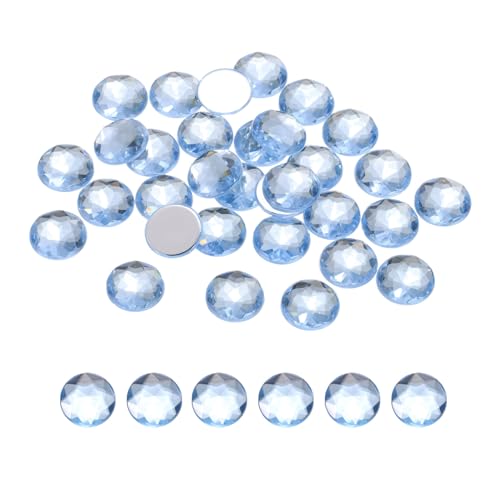 QUARKZMAN Flache Runde Acryl Strasssteine 14mm Himmelblau Flache Kristall Strasssteine Für Basteln Kleidung Schuhe DIY Deko Geschenke 50Stk von QUARKZMAN