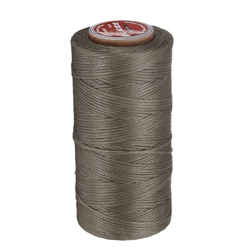 QUARKZMAN Flaches Leder-Nähgewachstes Faden, 140m / 153 Yards Polyester Wachs-Schnur, 300D Wachs-Nähgarn für Lederhandwerk, Buchbinden, geflochtene Armbänder, Grau Braun von QUARKZMAN