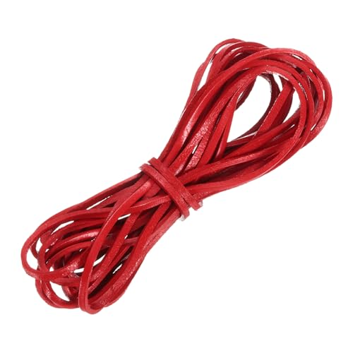 QUARKZMAN Flaches Lederband, 5,5 Yard 3mm Lederstreifen zum Basteln von Armbändern, Geldbörsenriemen, Rot von QUARKZMAN