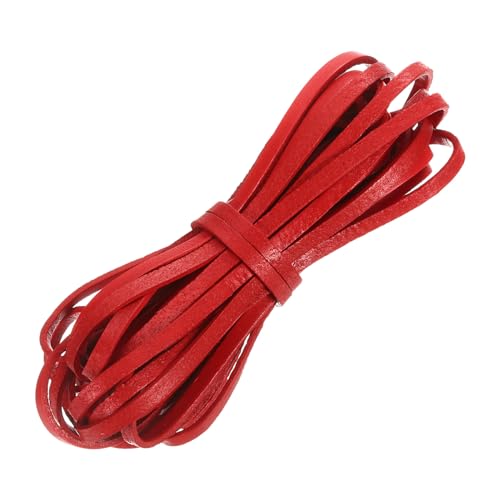 QUARKZMAN Flaches Lederband, 5,5 Yard 4mm Lederstreifen zum Basteln von Armbändern, Geldbörsenriemen, Rot von QUARKZMAN