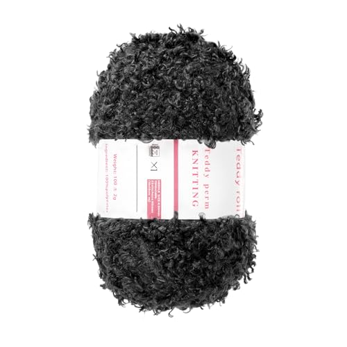 QUARKZMAN Flauschiges Garn Weiches Flauschiges Chunky-Garn Flauschiges Wimperngarn Schwarz zum Häkeln Stricken Kleidung Tasche - 55Yard/50m, 3,44ozx1 von QUARKZMAN