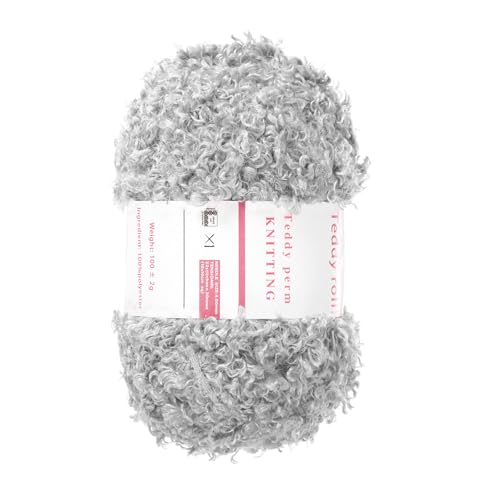 QUARKZMAN Flauschiges Garn Weiches Flauschiges Klobiges Garn Flauschiges Wimperngarn Hellgrau zum Häkeln Stricken Kleidung Tasche - 55Yard/50m, 3,42ozx1 von QUARKZMAN