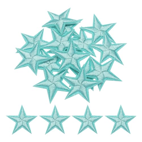 QUARKZMAN Flicken zum Aufbügeln 5 Sterne Aufbügelflicken Bügelflicken Aufbügel Patches Bestickt zum Aufnähen für Kleidung Jeans Jacken Rucksäcke, 2,9x2,9 cm, 15er Packung (Hellblau) von QUARKZMAN