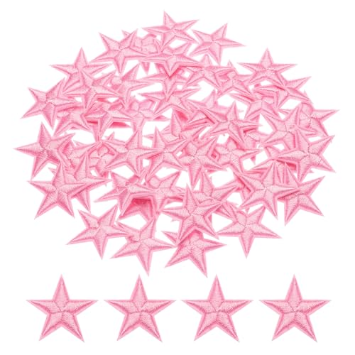 QUARKZMAN Flicken zum Aufbügeln 5 Sterne Aufbügelflicken Bügelflicken Aufbügel Patches Bestickt zum Aufnähen für Kleidung Jeans Jacken Rucksäcke, 2,9x2,9 cm, 50er Packung (Pink) von QUARKZMAN