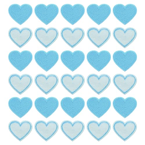 QUARKZMAN Flicken zum Aufbügeln Patches zum Aufbügeln Blau Bügelflicken Aufbügelbilder Herzförmige Aufnäher für Kleidung Jacken Rucksäcke Reparieren Dekorationen 30Stk,40x35mm von QUARKZMAN