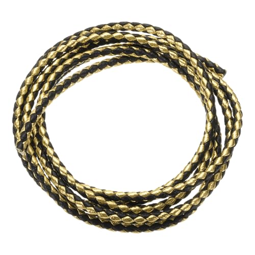 QUARKZMAN Geflochtene Lederbänder, Rundes Lederband, Weiches Schmucklederseil für Schmuckherstellung, Binden, Halsketten (3mm, 1 Yard, Schwarz/Gold) von QUARKZMAN