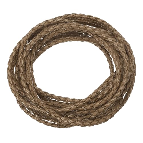 QUARKZMAN Geflochtene Lederbänder, Rundes Lederband, Weiches Schmucklederseil für Schmuckherstellung, Binden, Halsketten (3mm, 2 Yard, Braun) von QUARKZMAN
