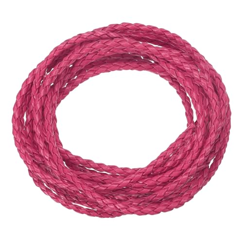 QUARKZMAN Geflochtene Lederbänder, Rundes Lederband, Weiches Schmucklederseil für Schmuckherstellung, Binden, Halsketten (3mm, 2 Yard, Rosarot) von QUARKZMAN