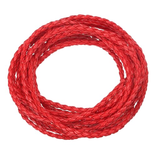 QUARKZMAN Geflochtene Lederbänder, Rundes Lederband, Weiches Schmucklederseil für Schmuckherstellung, Binden, Halsketten (3mm, 2 Yard, Rot) von QUARKZMAN