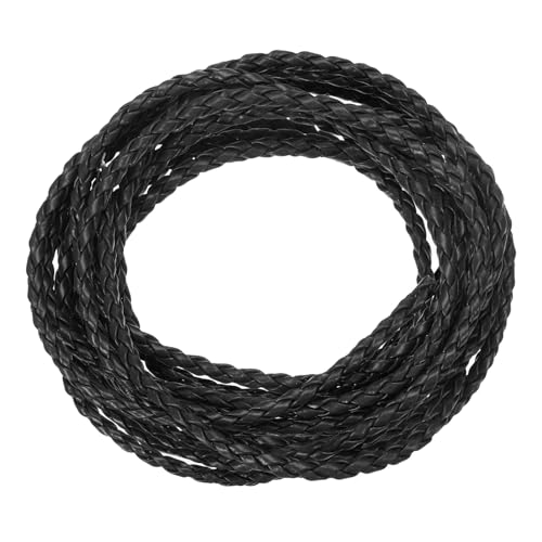 QUARKZMAN Geflochtene Lederbänder, Rundes Lederband, Weiches Schmucklederseil für Schmuckherstellung, Binden, Halsketten (3mm, 2 Yard, Schwarz) von QUARKZMAN