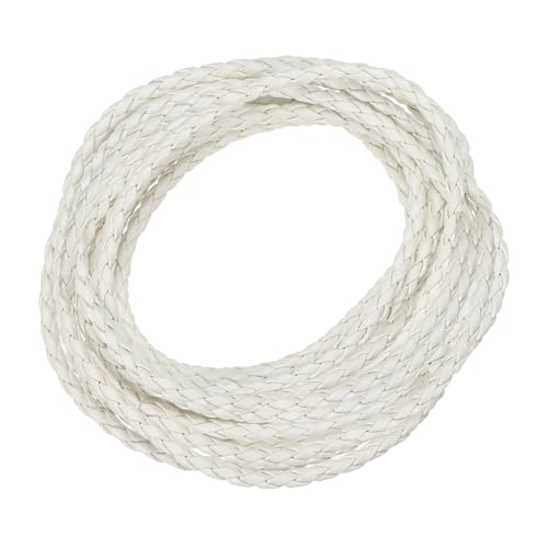 QUARKZMAN Geflochtene Lederbänder, Rundes Lederband, Weiches Schmucklederseil für Schmuckherstellung, Binden, Halsketten (3mm, 2 Yard, Weiß) von QUARKZMAN