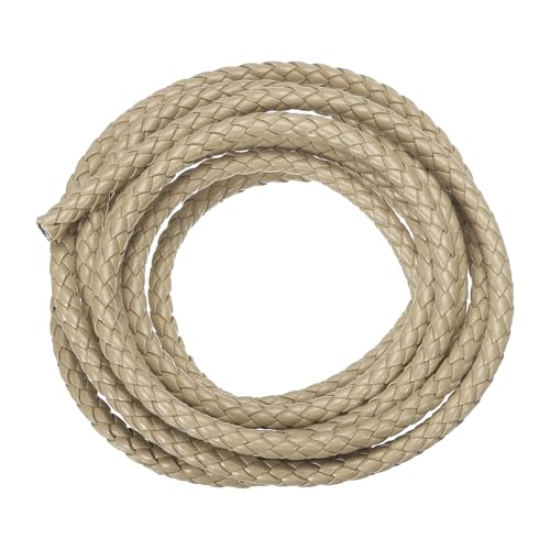 QUARKZMAN Geflochtene Lederbänder, Rundes Lederband, Weiches Schmucklederseil für Schmuckherstellung, Binden, Halsketten (5mm, 2 Yard, Hellbraun) von QUARKZMAN