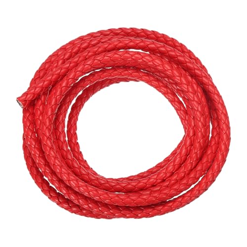 QUARKZMAN Geflochtene Lederbänder, Rundes Lederband, Weiches Schmucklederseil für Schmuckherstellung, Binden, Halsketten (5mm, 2 Yard, Rot) von QUARKZMAN