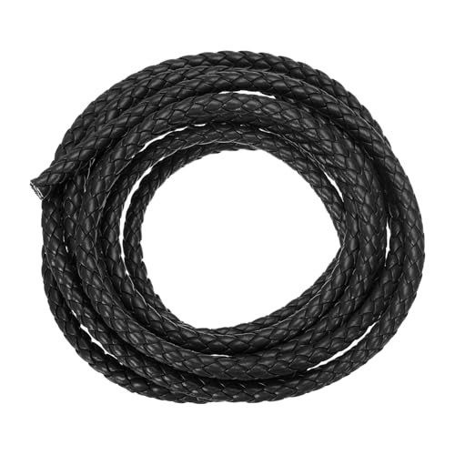 QUARKZMAN Geflochtene Lederbänder, Rundes Lederband, Weiches Schmucklederseil für Schmuckherstellung, Binden, Halsketten (5mm, 2 Yard, Schwarz) von QUARKZMAN