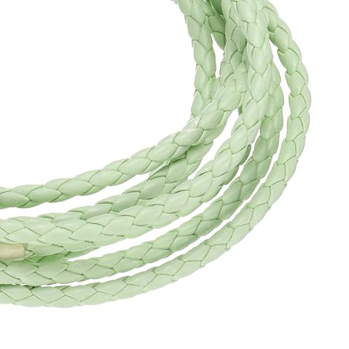 QUARKZMAN Geflochtene Lederbänder, Rundes Lederband, Weiches Schmuckseil für Schmuckherstellung, Binden, Halsketten, 4-strängig 4mm Durchmesser, 2,19 Yards, Grün von QUARKZMAN