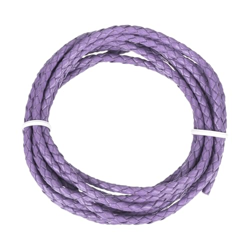 QUARKZMAN Geflochtener Lederband, 3mm Rund Geflochtenes Kunstleder Halsband Schnur 2 Meter für Schmuckherstellung Halsketten Handwerk Flechten, Helllila, 2m von QUARKZMAN