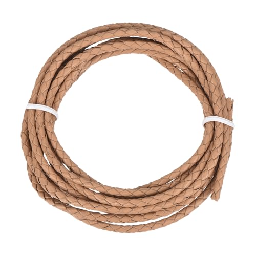 QUARKZMAN Geflochtener Lederband, 3mm Rund Geflochtenes Kunstleder Halsband Schnur 2 Meter für Schmuckherstellung Halsketten Handwerk Flechten, Khaki, 2m von QUARKZMAN