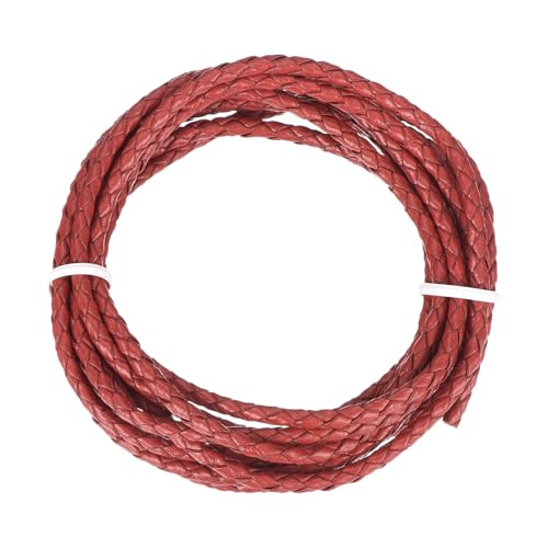 QUARKZMAN Geflochtener Lederband, 3mm Rund Geflochtenes Kunstleder Halsband Schnur 2 Meter für Schmuckherstellung Halsketten Handwerk Flechten, Rot, 2m von QUARKZMAN