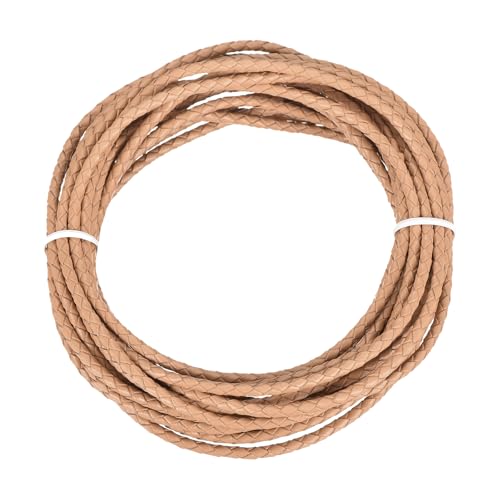 QUARKZMAN Geflochtener Lederband, 3mmx5m Rund Geflochtenes Kunstleder Bolo Schnur für Handwerk Schmuckherstellung Halskette Flechten, Khaki von QUARKZMAN