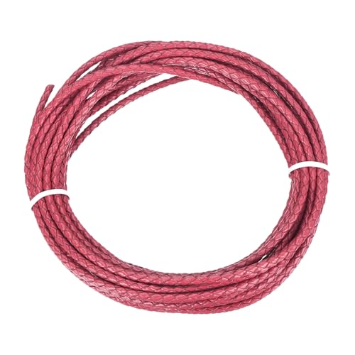 QUARKZMAN Geflochtener Lederband, 3mmx5m Rund Geflochtenes Kunstleder Bolo Schnur für Handwerk Schmuckherstellung Halskette Flechten, Rosarot von QUARKZMAN