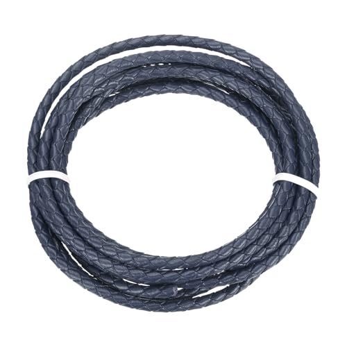 QUARKZMAN Geflochtener Lederband, 4mm Rund Geflochtenes Kunstleder Halsband Schnur 2 Meter für Schmuckherstellung Halsketten Handwerk Flechten, Dunkelblau, 2m von QUARKZMAN