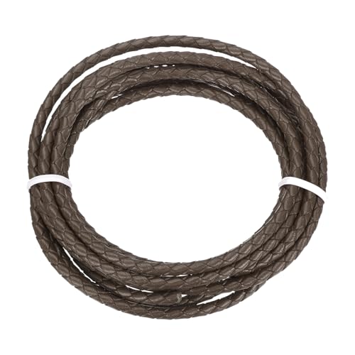 QUARKZMAN Geflochtener Lederband, 4mm Rund Geflochtenes Kunstleder Halsband Schnur 2 Meter für Schmuckherstellung Halsketten Handwerk Flechten, Dunkelbraun, 2m von QUARKZMAN