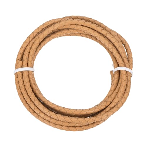 QUARKZMAN Geflochtener Lederband, 4mm Rund Geflochtenes Kunstleder Halsband Schnur 2 Meter für Schmuckherstellung Halsketten Handwerk Flechten, Khaki, 2m von QUARKZMAN